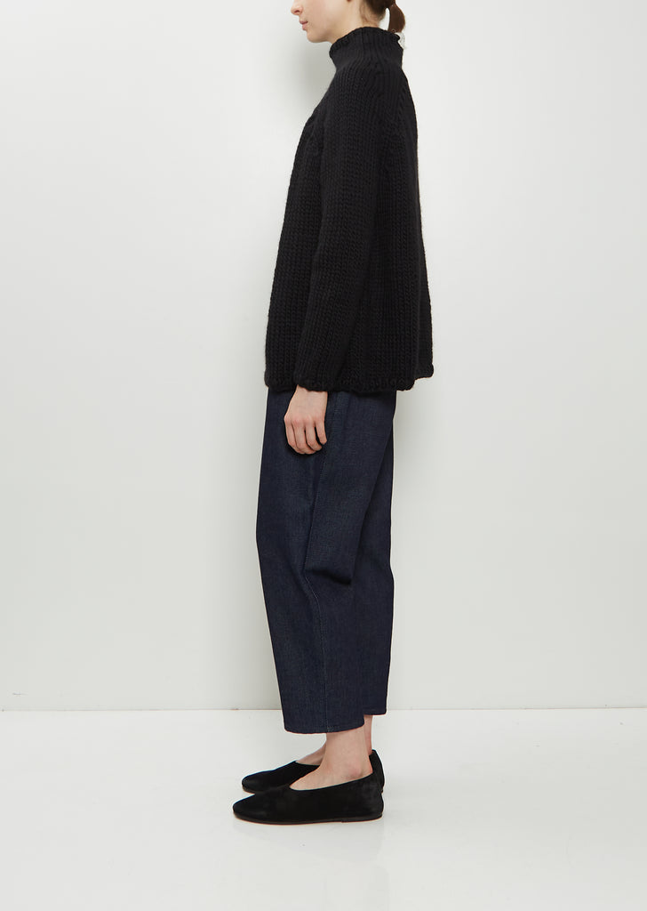 Hand-Knit Wool Dolcevita Sweater — Black