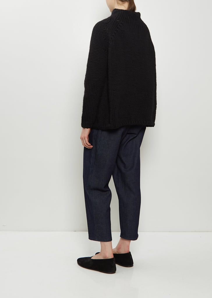 Hand-Knit Wool Dolcevita Sweater — Black