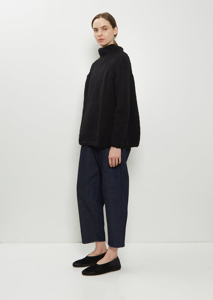 Hand-Knit Wool Dolcevita Sweater — Black