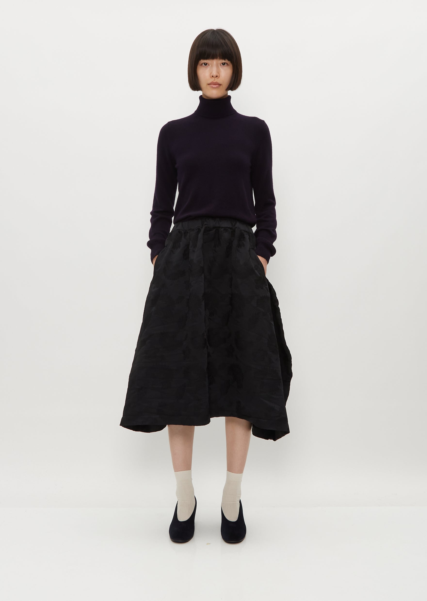 Floral Jacquard Skirt - S / Black