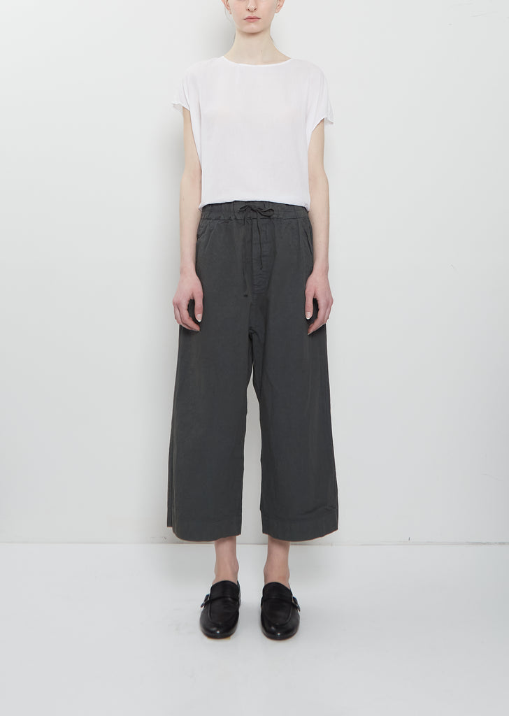 Compact Cotton Wide & Short Trousers — Thyme
