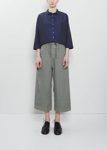 Compact Cotton Wide & Short Trousers — Sage