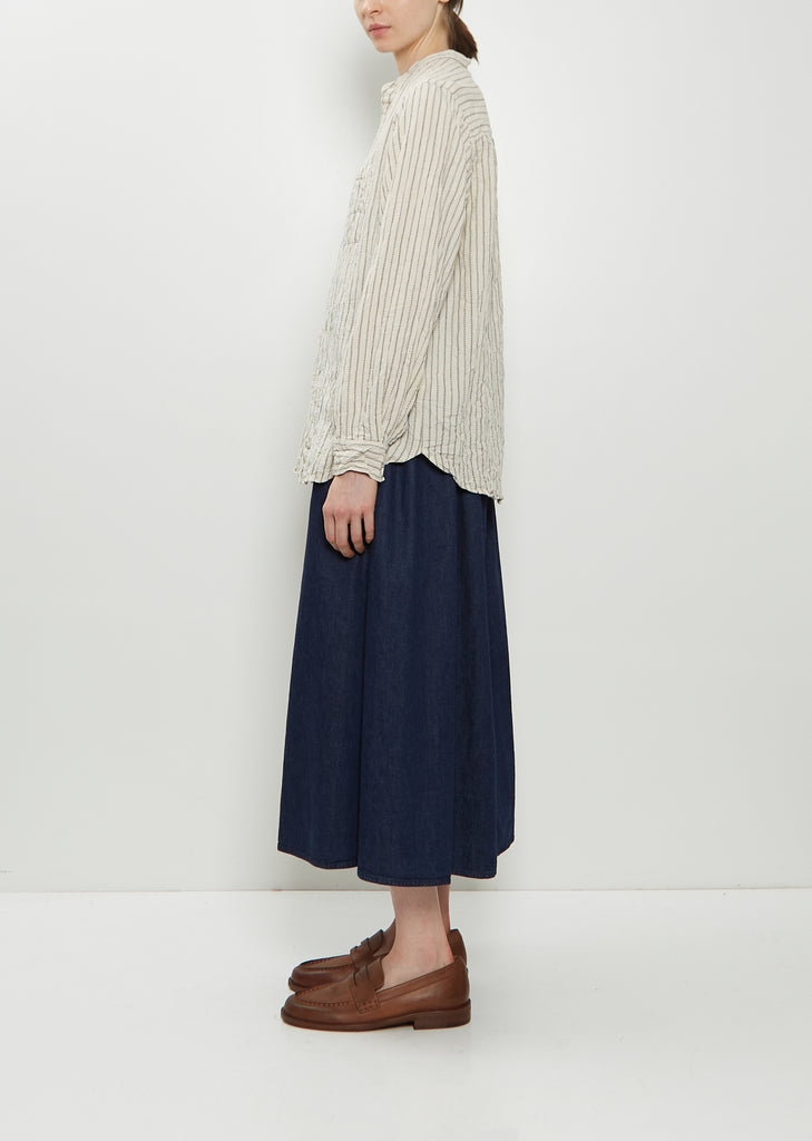Dobby Stripe Shirring Blouse