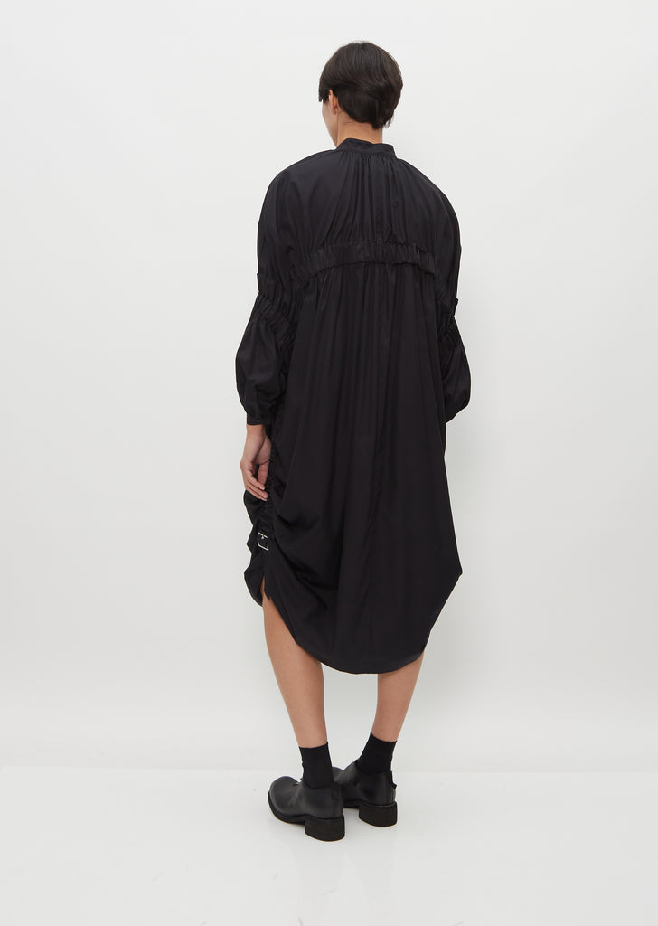Gathered Cotton Shirt Dress — Black