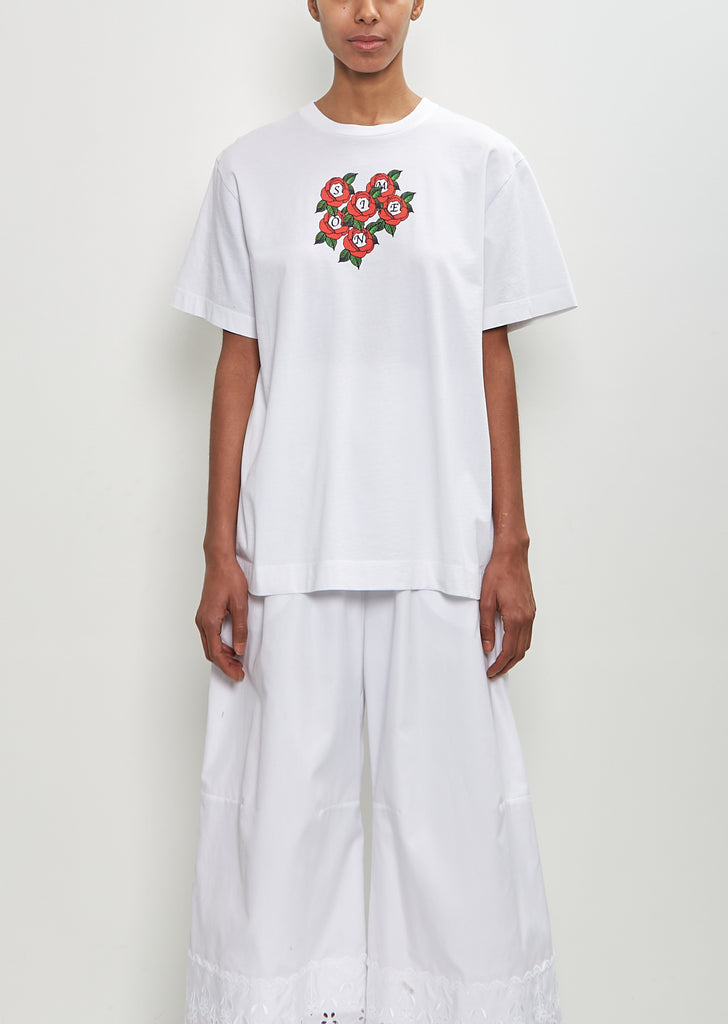 Cotton Cluster Rose Logo Print T-Shirt