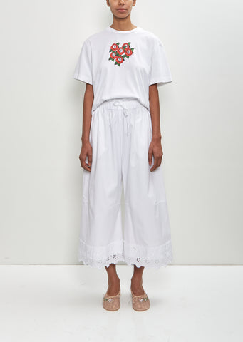 Cotton Ruffle Waist Cropped Trousers