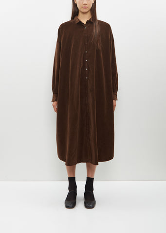 Velvet Long Shirt Dress — Coffee