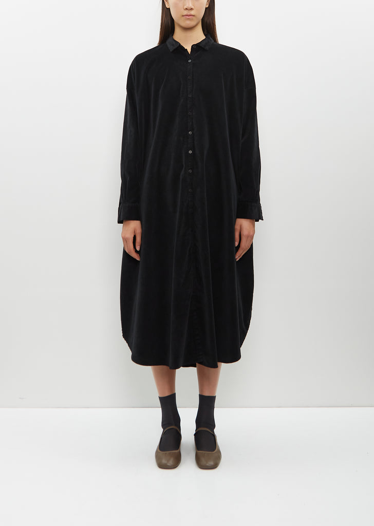 Velvet Long Shirt Dress — Black