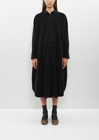 Velvet Long Shirt Dress — Black