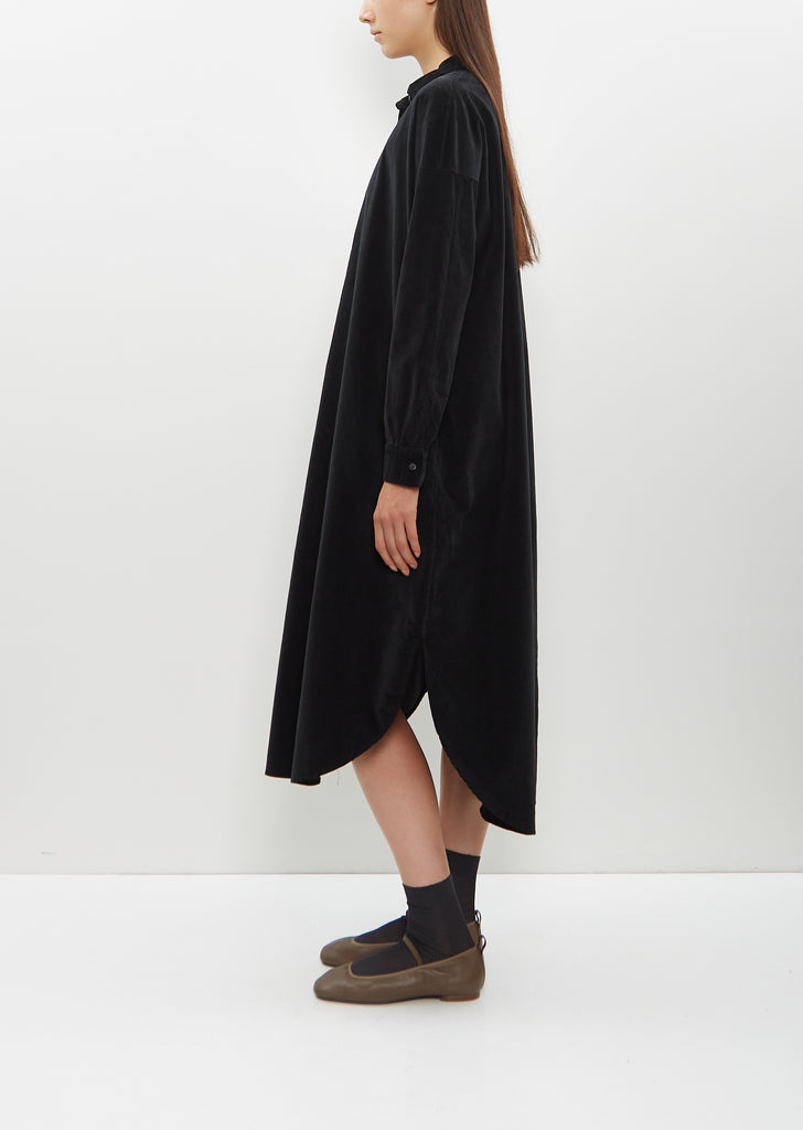 Velvet Long Shirt Dress — Black