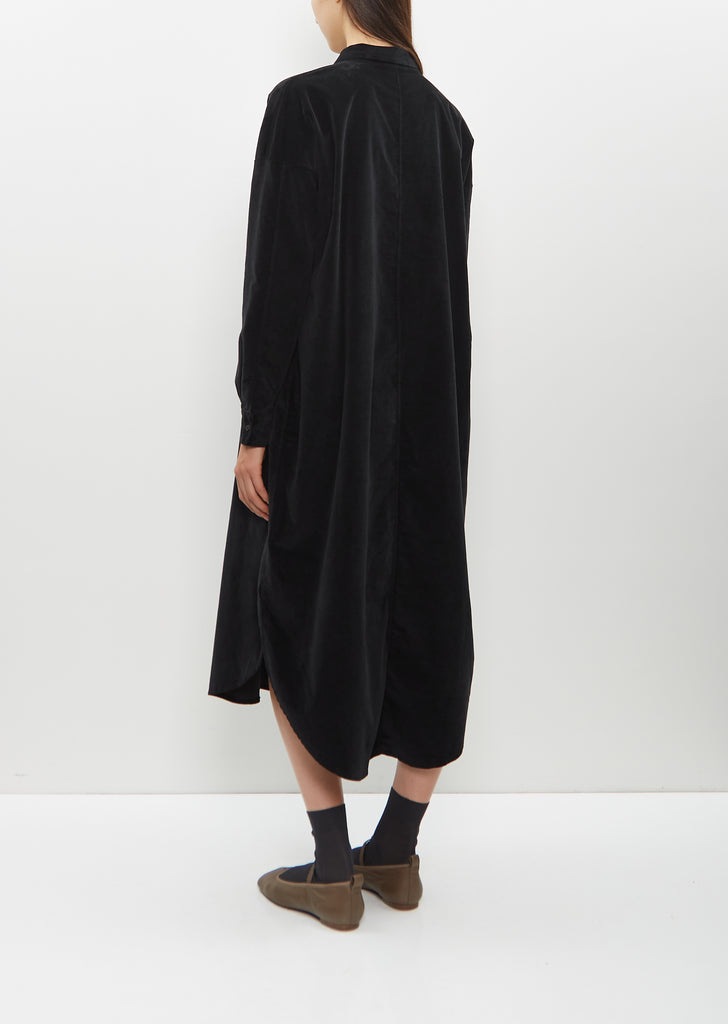 Velvet Long Shirt Dress — Black