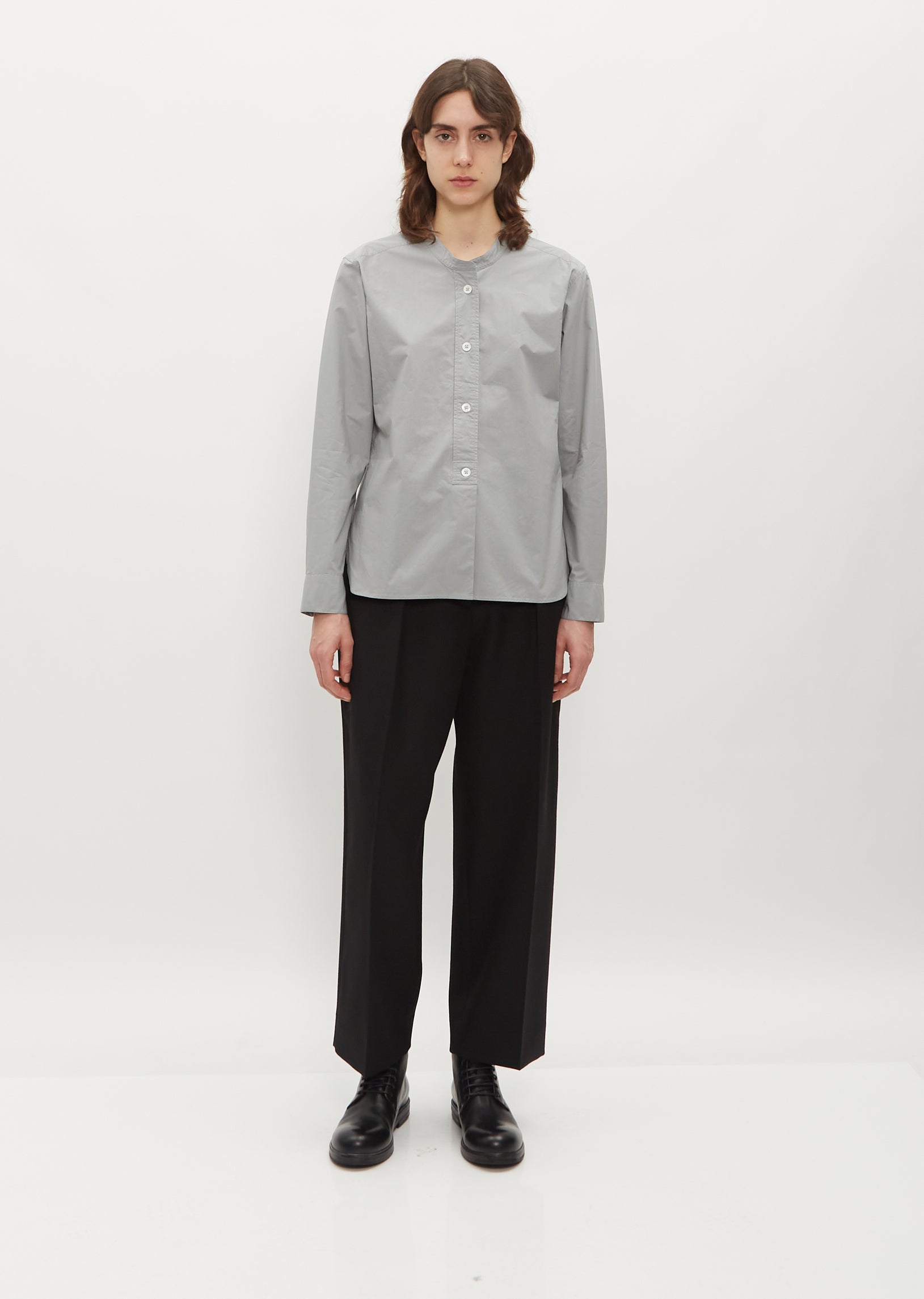 Button Through Collarless Shirt La Garonne Button Through Collarless Shirt La Garonne