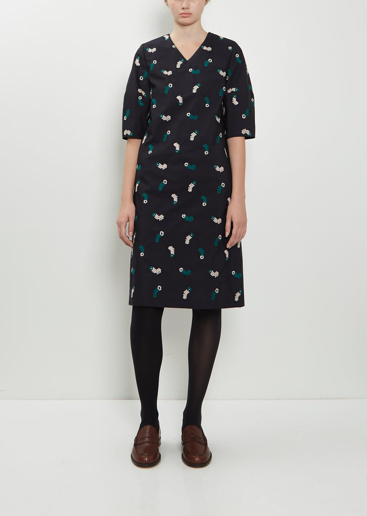 Petal Feather V-Neck Wool Silk Dress