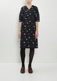 Petal Feather V-Neck Wool Silk Dress