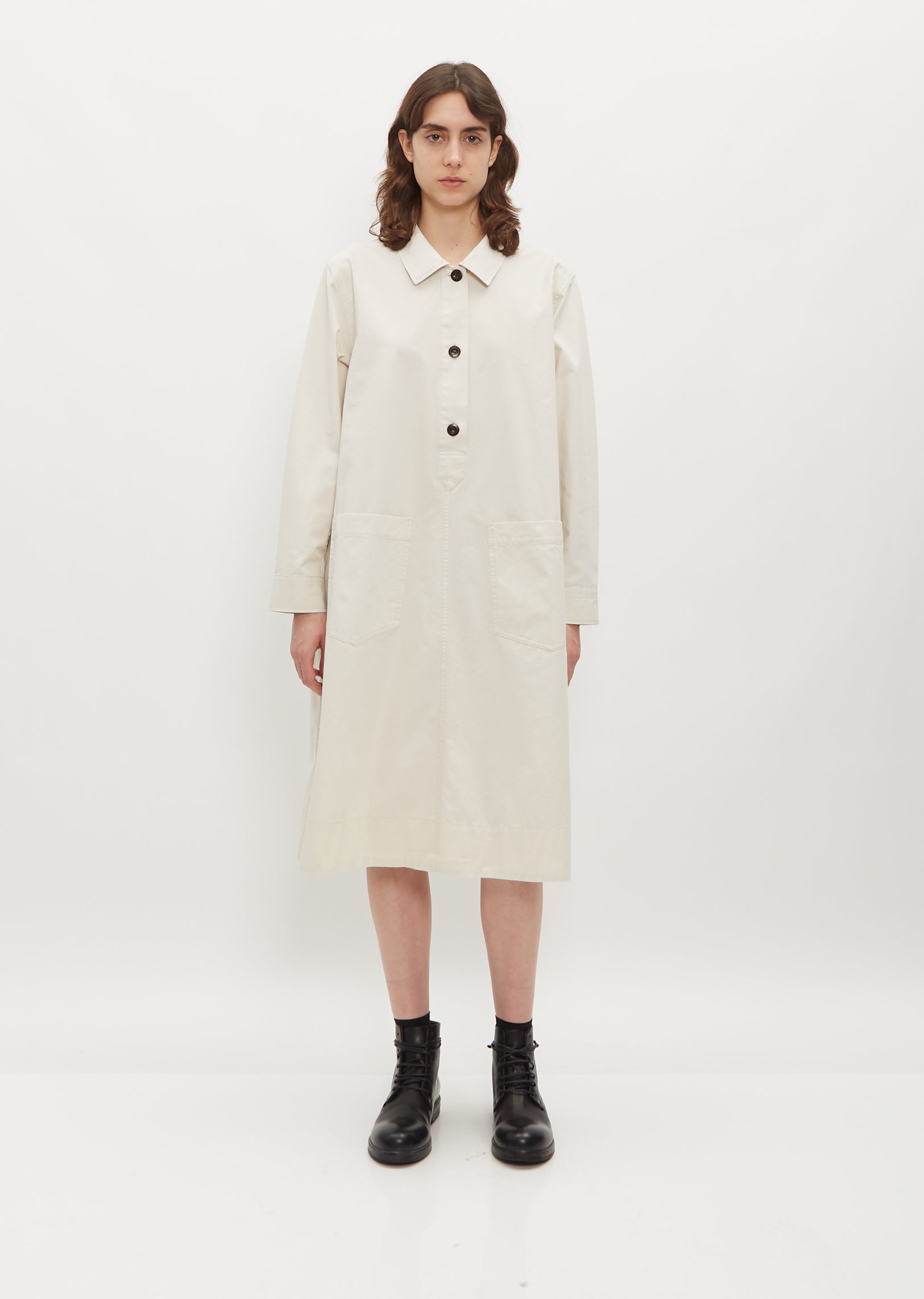 Margaret Howell｜DRESSES (MHL UTILITY DRESS - FOREST (WH Grass cotton poplin Uniform Dress | MHL. by Margaret Howell