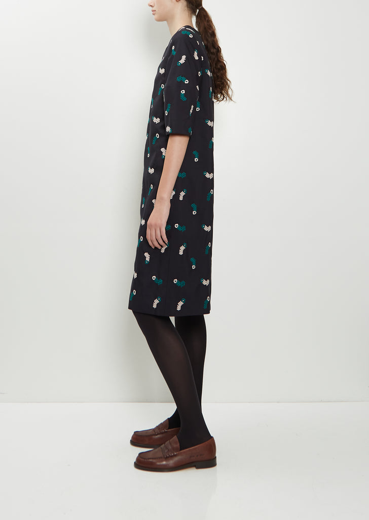 Petal Feather V-Neck Wool Silk Dress