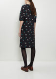Petal Feather V-Neck Wool Silk Dress
