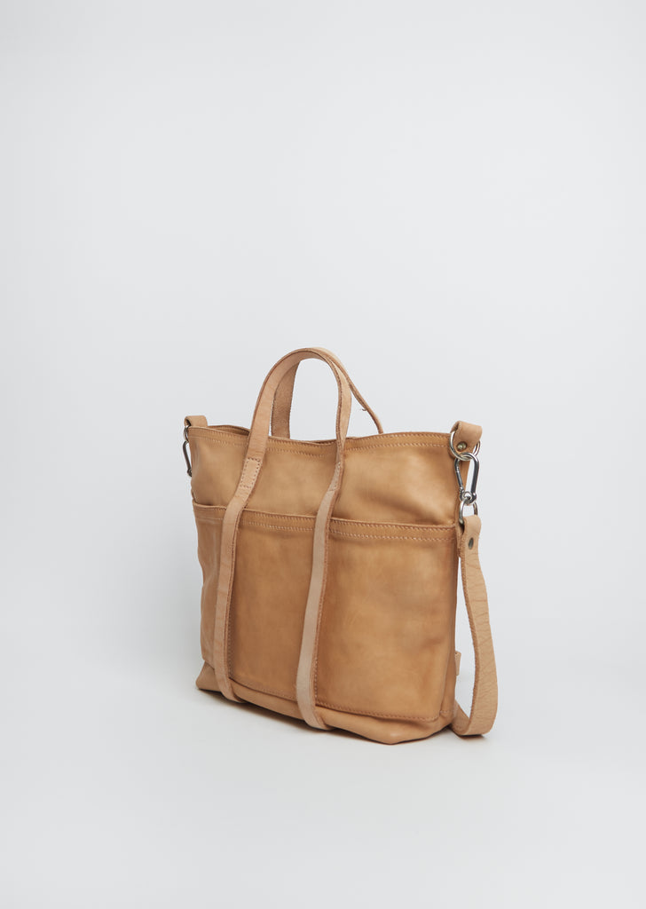 Leather Tote Bag, Small — Sand