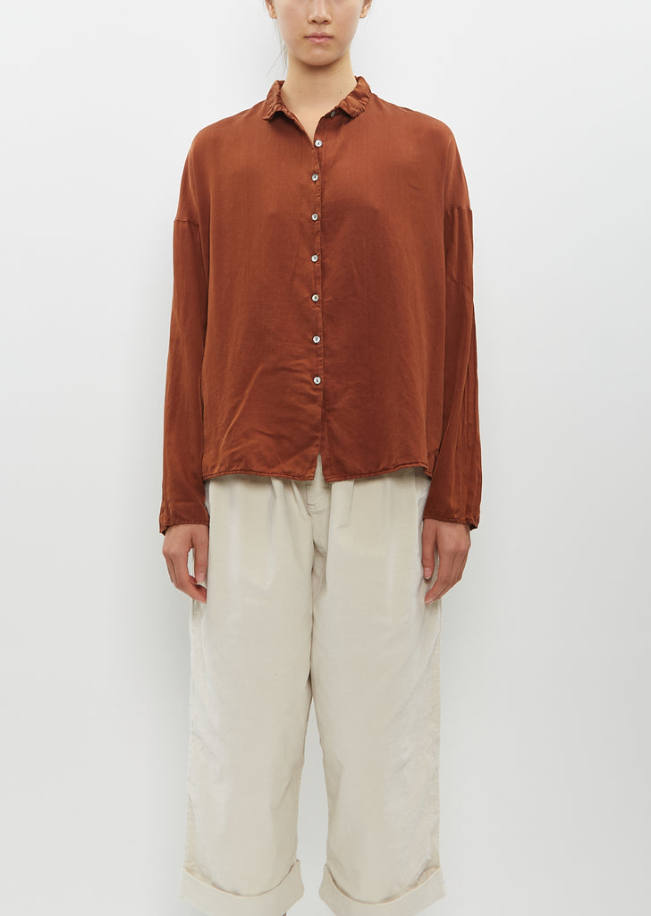 Silk Cotton Short Collar Shirt — Rust