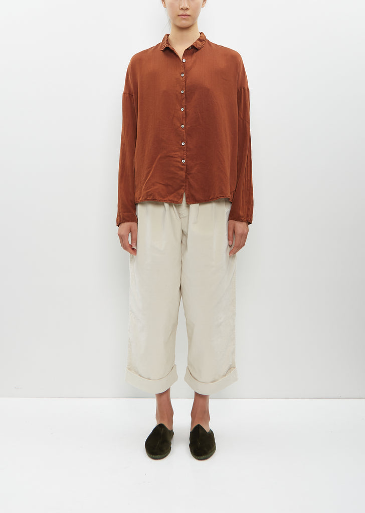 Silk Cotton Short Collar Shirt — Rust