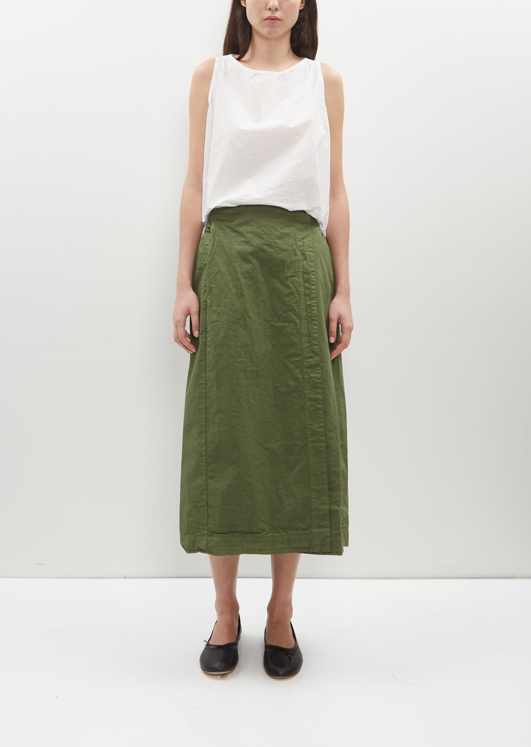Wrap Cotton Canvas Skirt — Green – La Garçonne