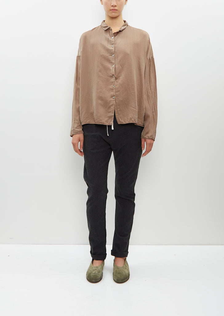 Silk Cotton Short Collar Shirt — Nut