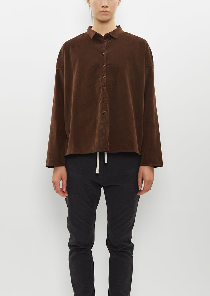 Velvet Short Collar Shirt — Coffee