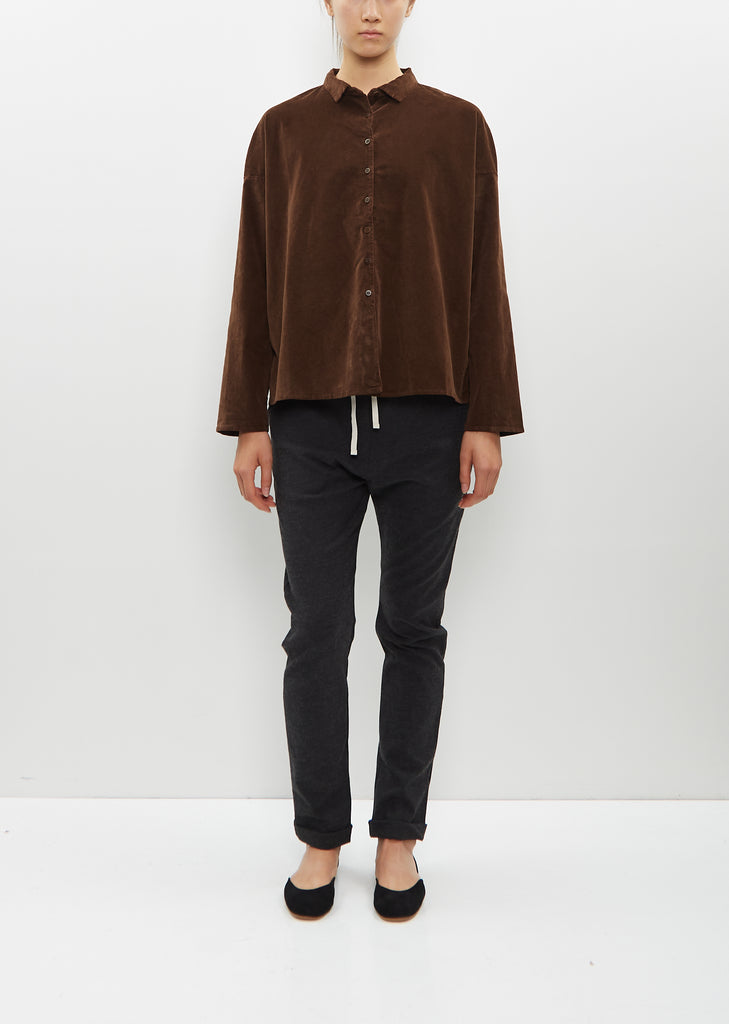 Velvet Short Collar Shirt — Coffee