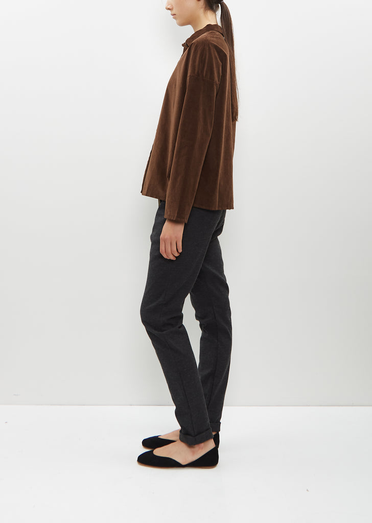 Velvet Short Collar Shirt — Coffee