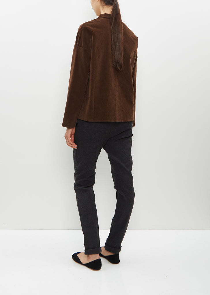 Velvet Short Collar Shirt — Coffee