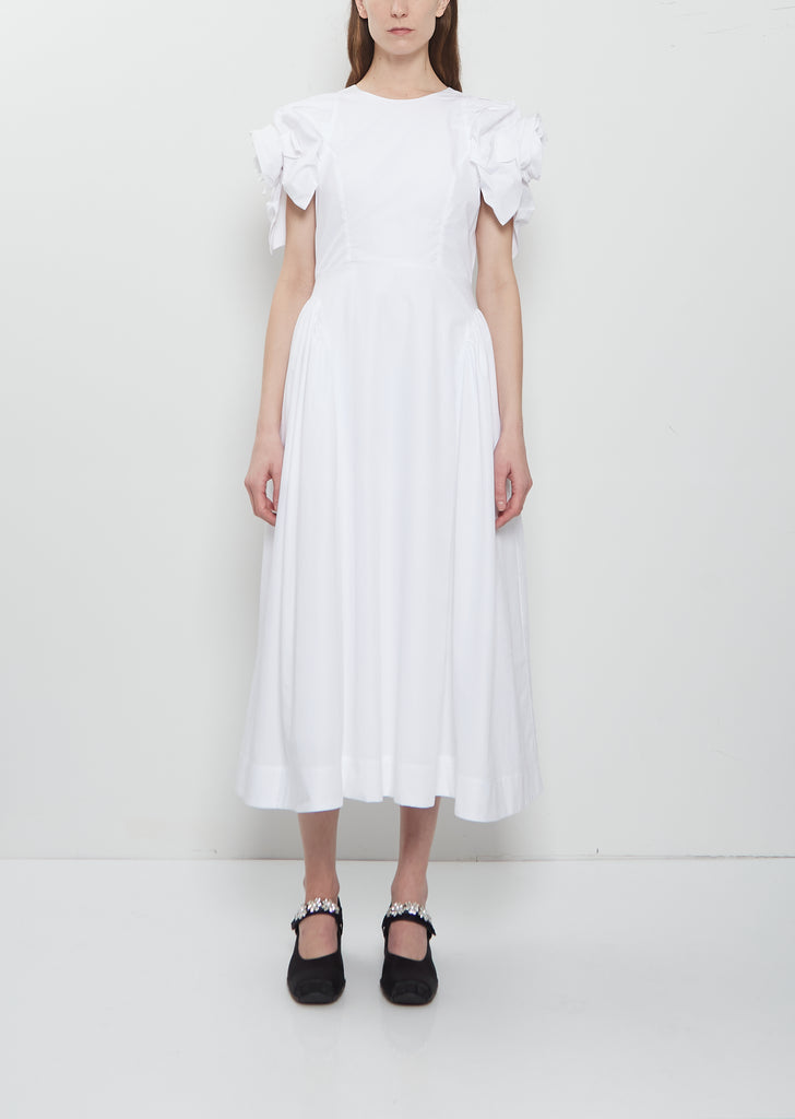 Rose Puff Sleeve Cotton Dress — White