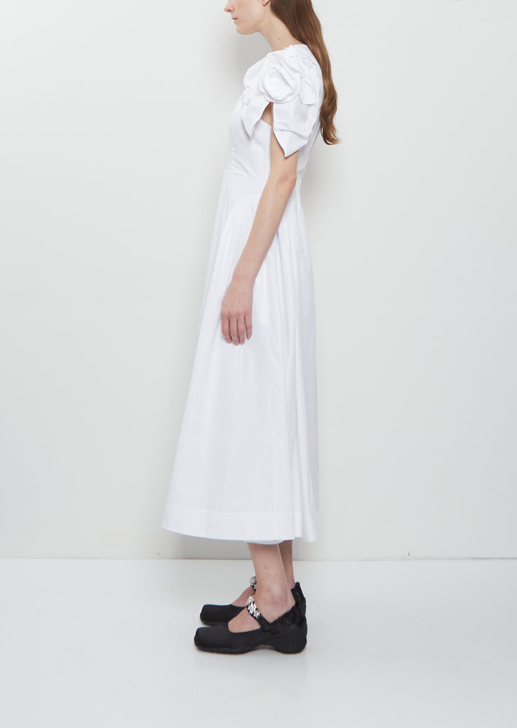 Rose Puff Sleeve Cotton Dress — White