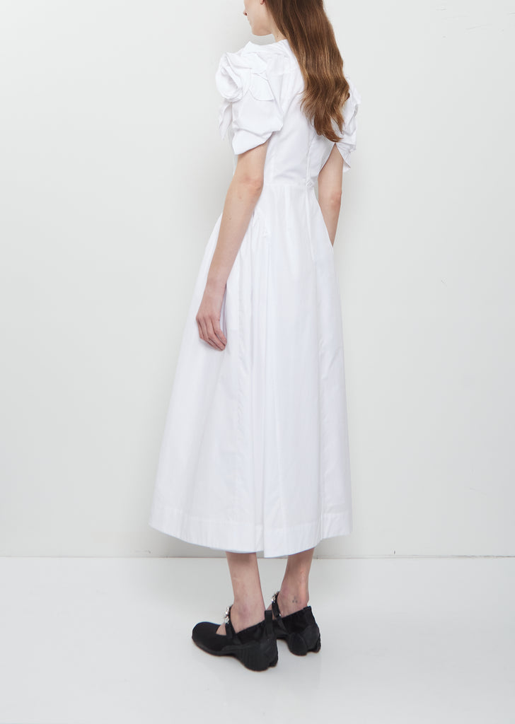 Rose Puff Sleeve Cotton Dress — White