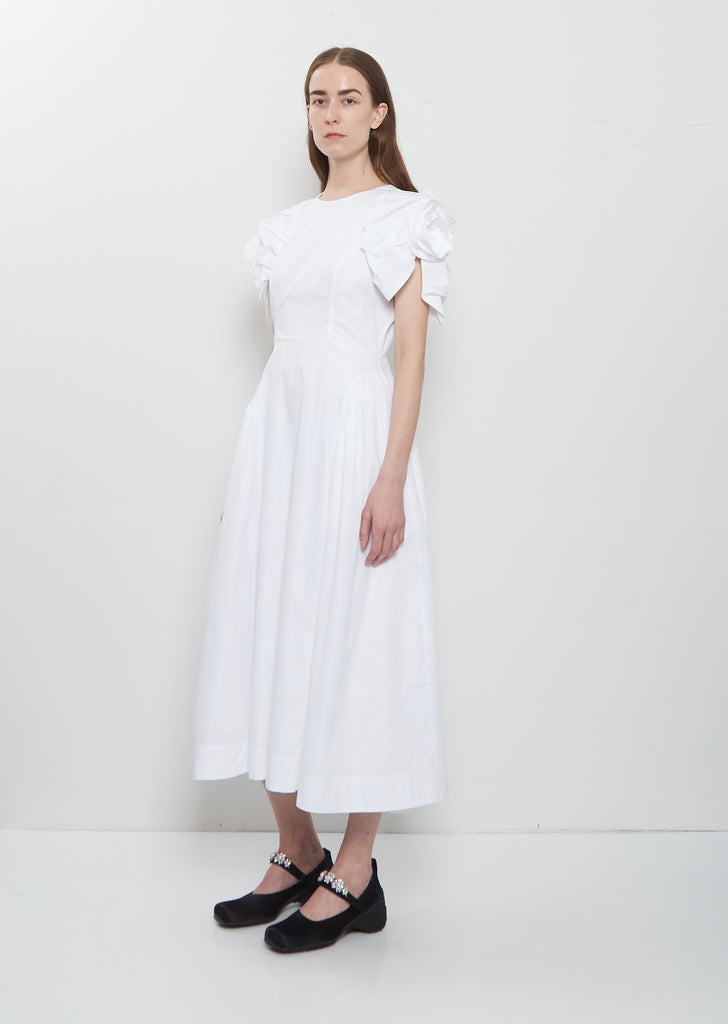 Rose Puff Sleeve Cotton Dress — White