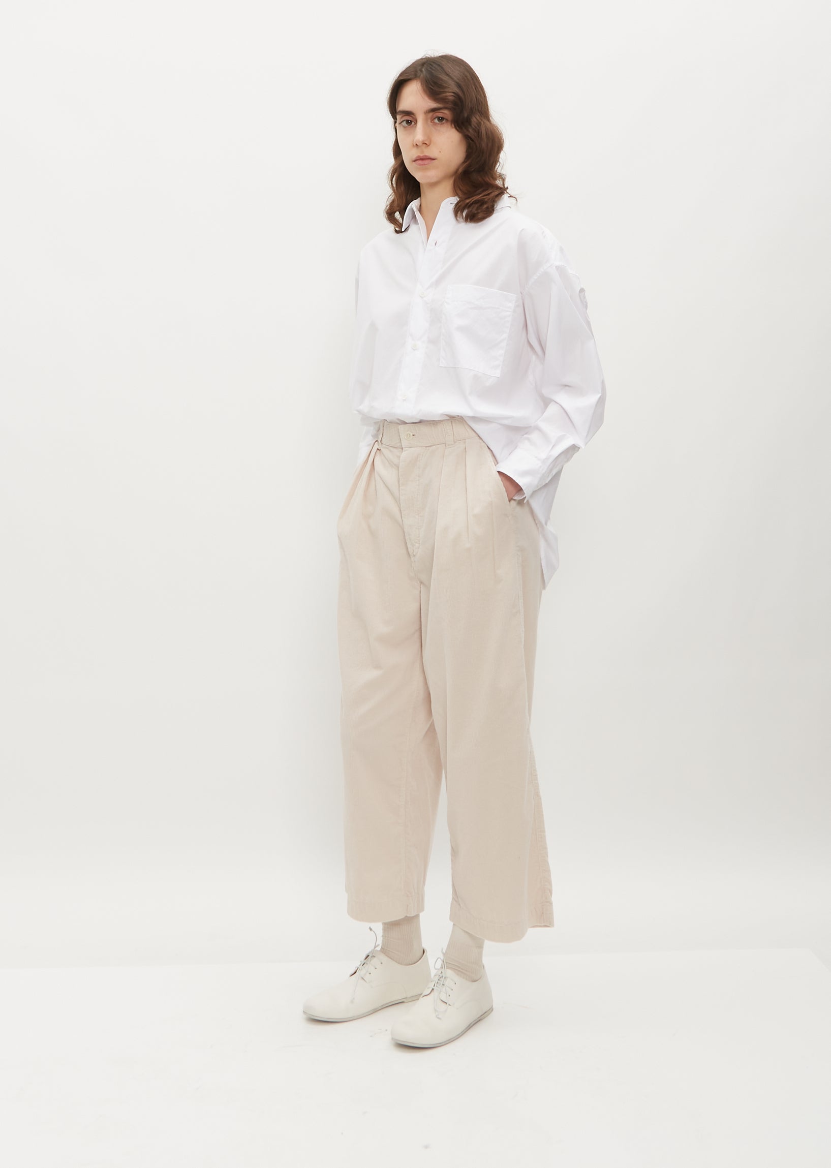 Corduroy Winter White Pants 80s, Pleated Trousers, Women Baggy