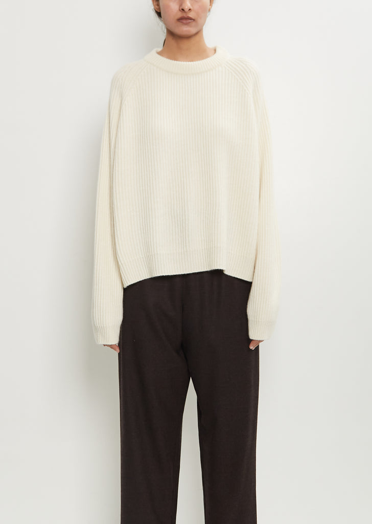 Crew Neck Ribbed Raglan Sweater — Bone