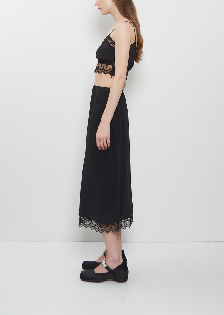 Lace Trim Negligee Skirt - Black