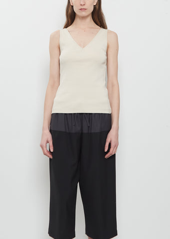 Ribbed Cotton V-Tank — Oatmilk