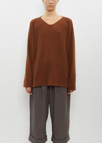 Handknit Oversized V-Neck — Rust