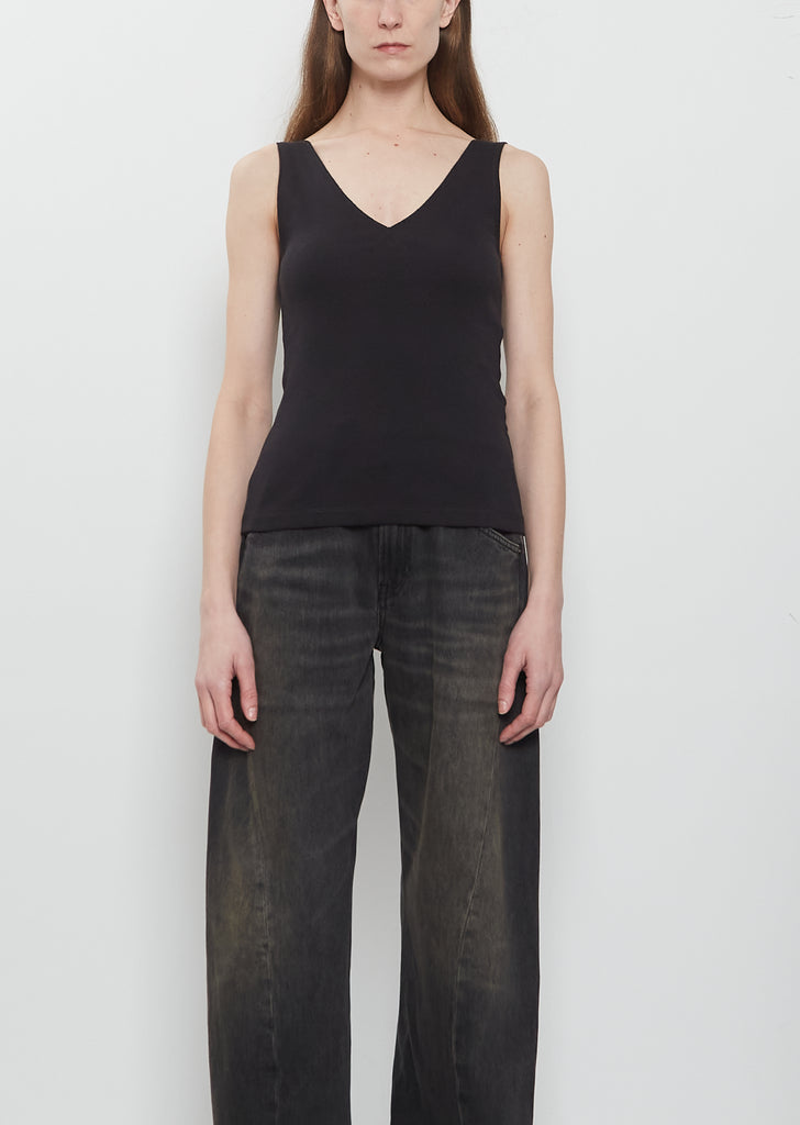 Ribbed Cotton V-Tank — Jet