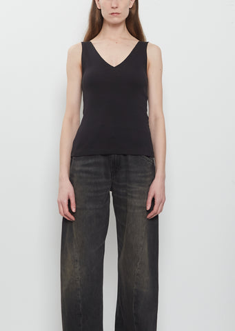 Ribbed Cotton V-Tank — Jet