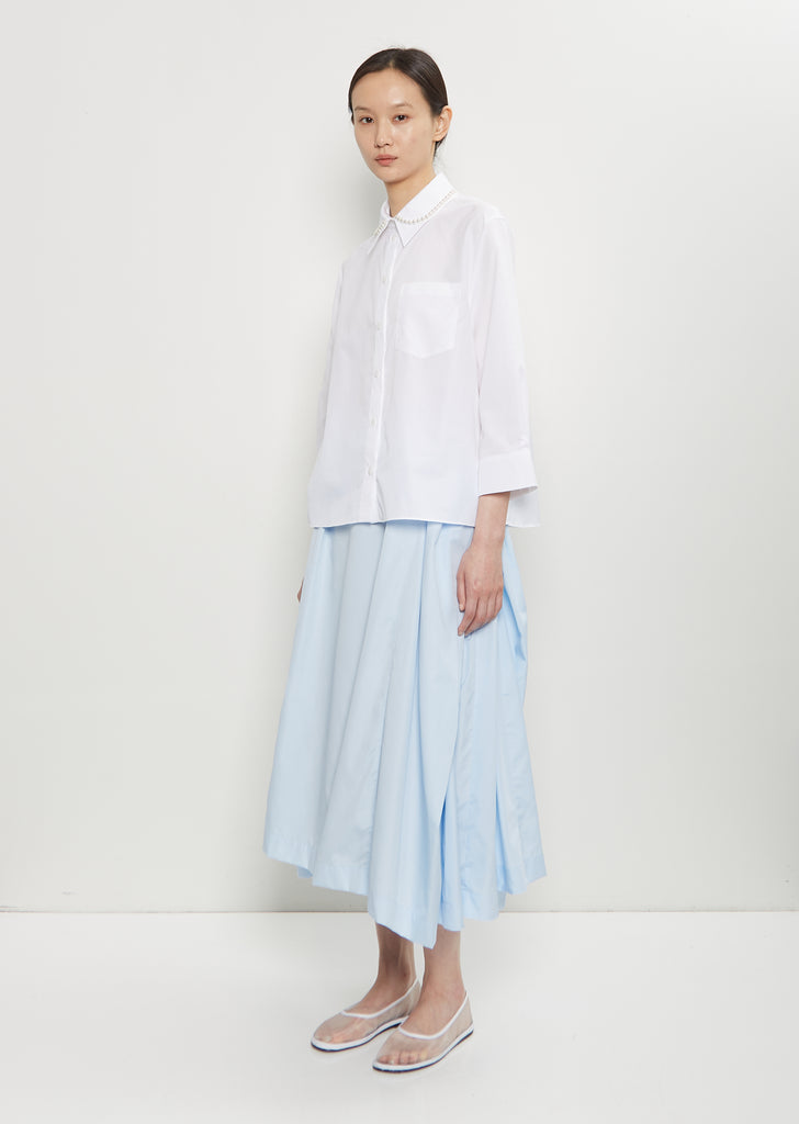 Cotton Embellished Cropped Shirt — White