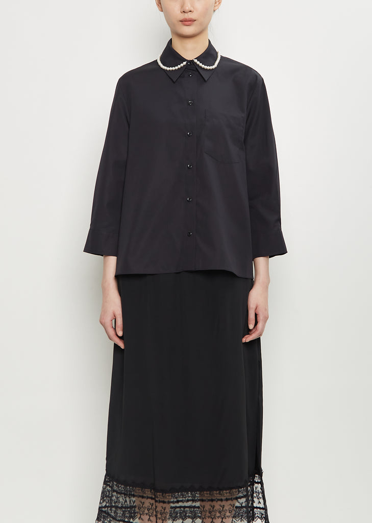 Cotton Embellished Cropped Shirt — Black