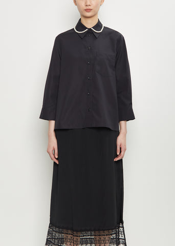 Cotton Embellished Cropped Shirt — Black