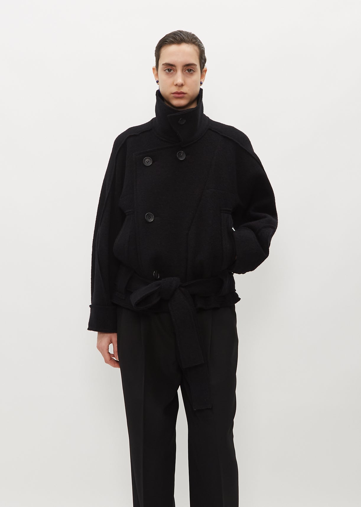 コート ISSEY MIYAKE 'Out of a Cube' short coat Black Out Of A Cube Wool Cotton Jacket – La Garçonne
