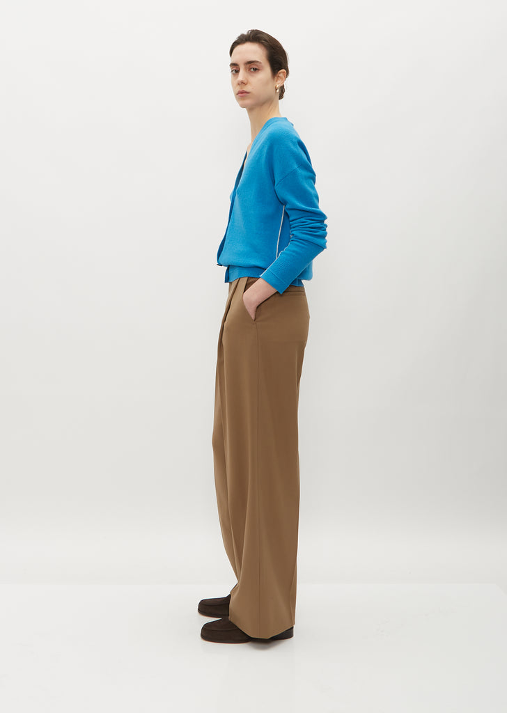 Mid Rise Pleat Front Wool Pant