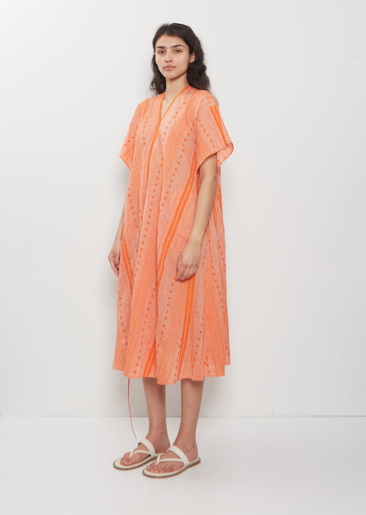 V-Neck Embroidery Cotton Ramie Dress — Orange