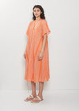 V-Neck Embroidery Cotton Ramie Dress — Orange