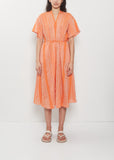 V-Neck Embroidery Cotton Ramie Dress — Orange