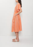 V-Neck Embroidery Cotton Ramie Dress — Orange